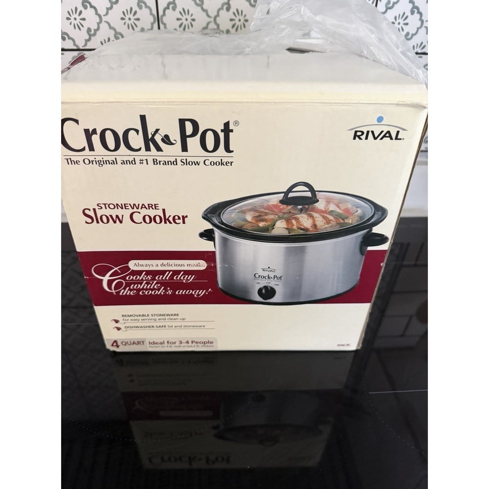 Rival Crock Pot Stoneware Slow Cooker Original 4 Quarts Ideal 3 To 4 People 3040